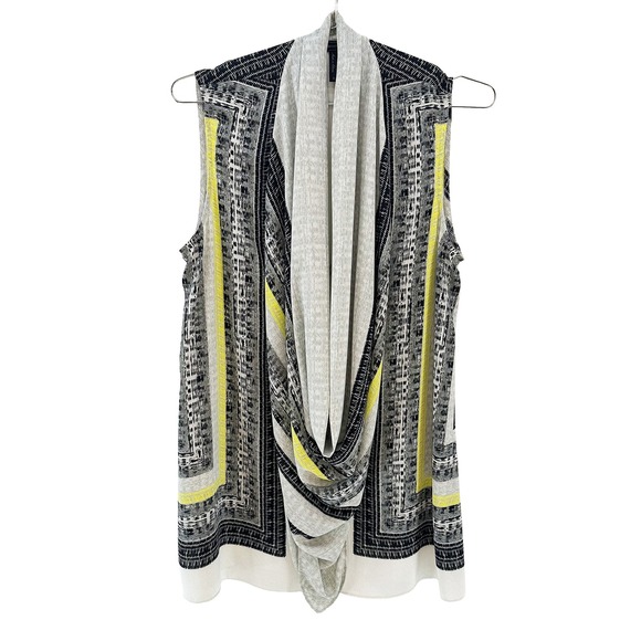 BCBGMaxAzria Tops - BCBG MAXAZRIA Chic Scarf Print Drape Neck Tank Top • Small • gray, black, yellow